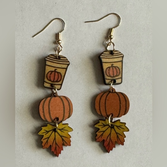Pumpkin Spice Latte Earrings Wood - Picture 1 of 1